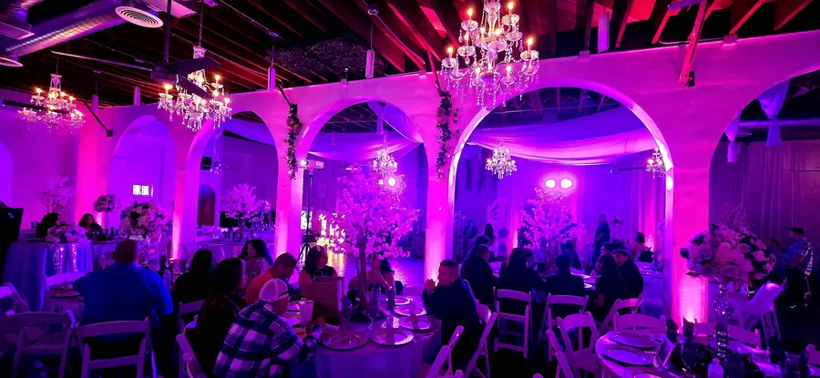 Full banquet hall uplighting transformation in Bakersfield