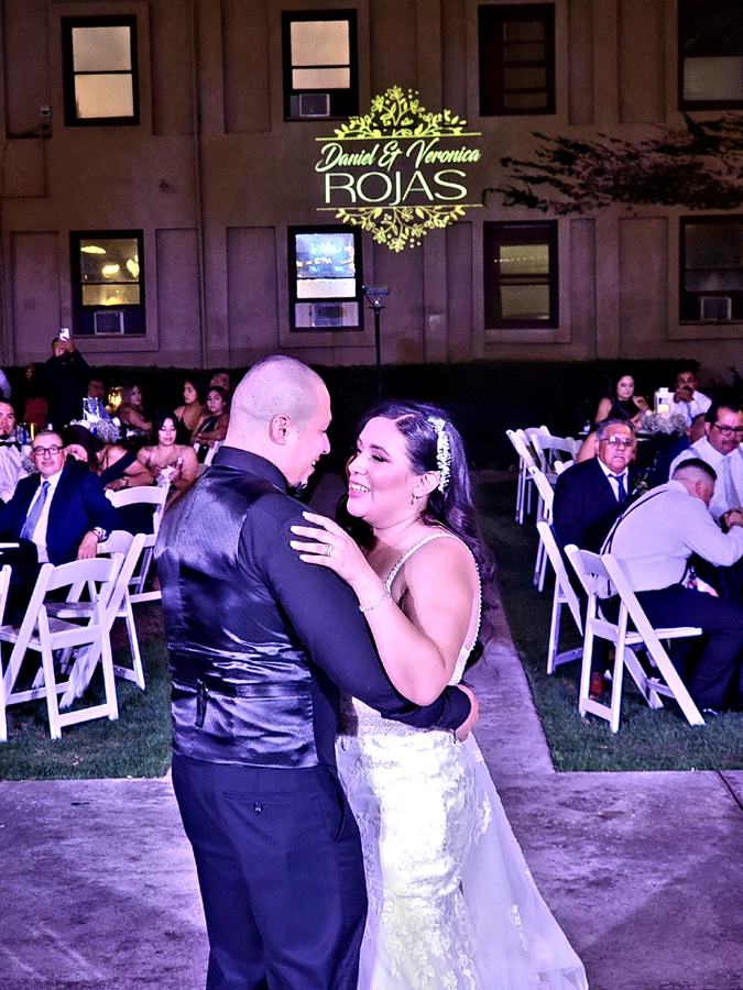 Custom wedding monogram projection at Bakersfield reception